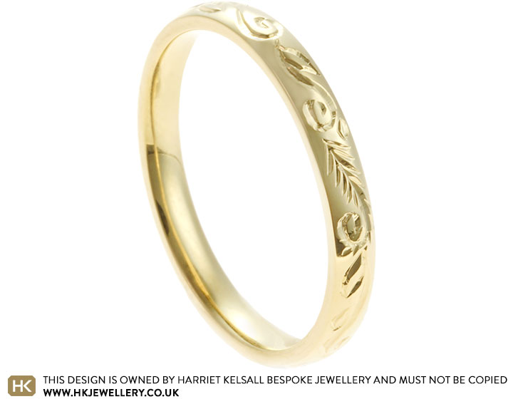 Fiona's 18ct Yellow Gold Wedding Ring With Vine And Fern Engraving