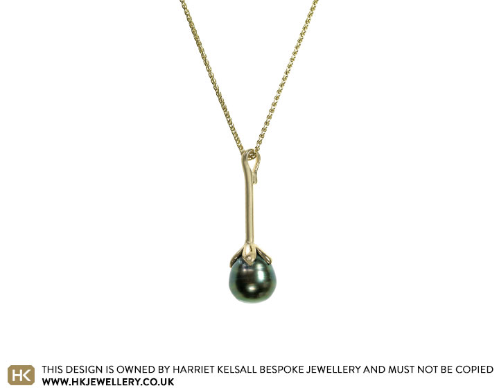 Karen's Floral Inspired Yellow Gold Tahitian Pearl Pendant