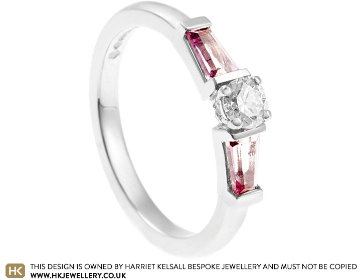 Rosa's Platinum, Diamond And Pink Tapered Baguette Spinel Engagement Ring