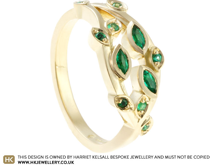 Helen's Vine Inspired Yellow Gold and Marquise Cut Emerald Ring