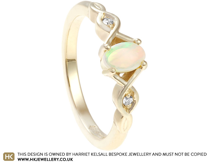 Harriet's Fairtrade 9ct yellow gold vintage inspired opal engagement ring