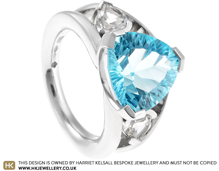 Sarah's Platinum and Topaz Fossil inspired engagement ring