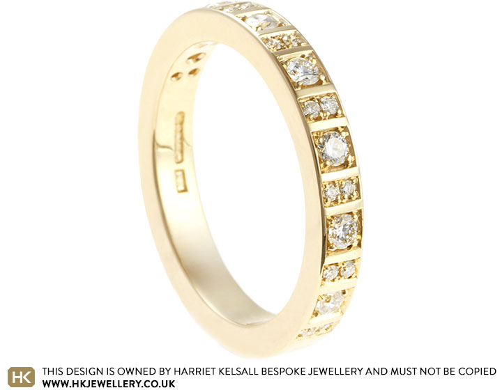 9ct Fairtrade Yellow Gold Eternity Ring with Intricate Thread and Grain Set Diamonds