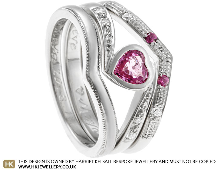 Maya's palladium pink sapphire and diamond fitted eternity ring