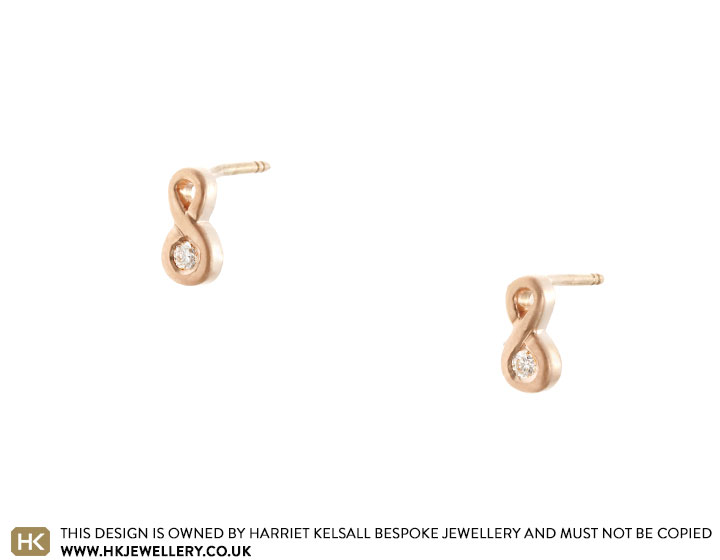 Handmade 9ct rose gold and diamond studs with concentric details