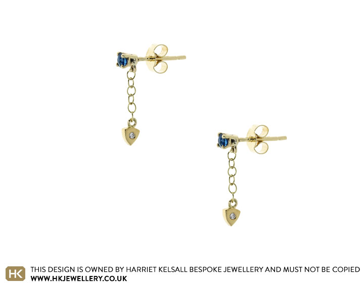 Emma's 9ct Yellow Gold Earrings With Round Blue Sapphires and Diamonds