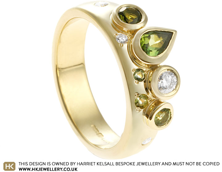 Kerry's Tourmaline and Diamond Mixed Cut Yellow Gold Ring