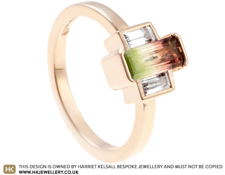 Helena's 9ct Rose Gold, White Topaz And Watermelon Tourmaline Engagement Ring