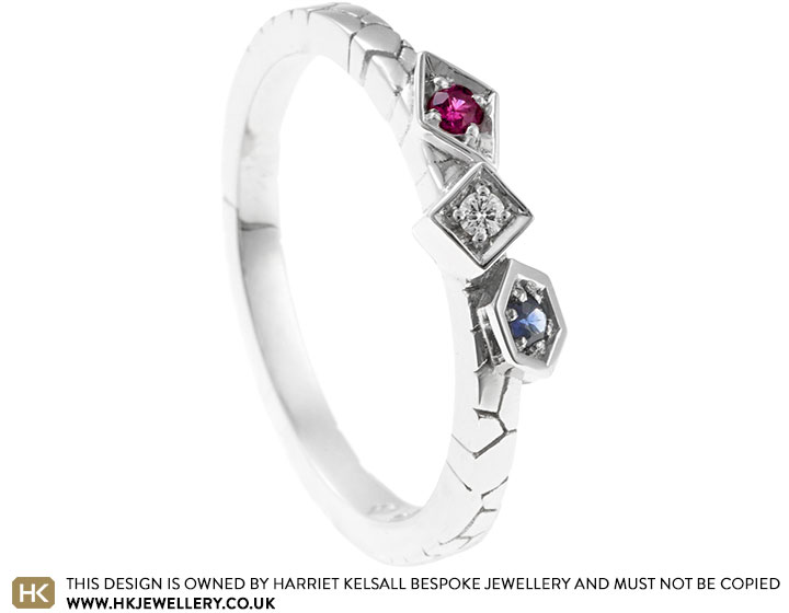 Susan's Platinum Sapphire Ruby and Diamond Eternity Ring