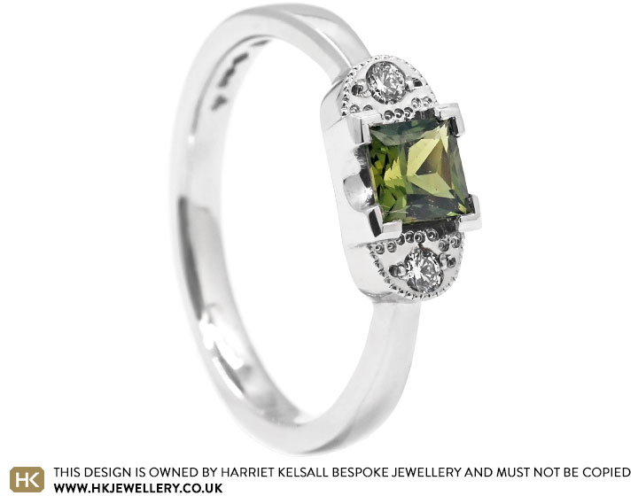 Gabriela's Vintage Inspired Green Sapphire And Diamond Engagement Ring