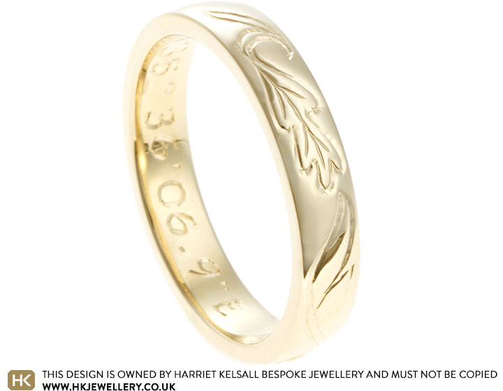 Luca's yellow gold willow and oak tree inspired wedding band