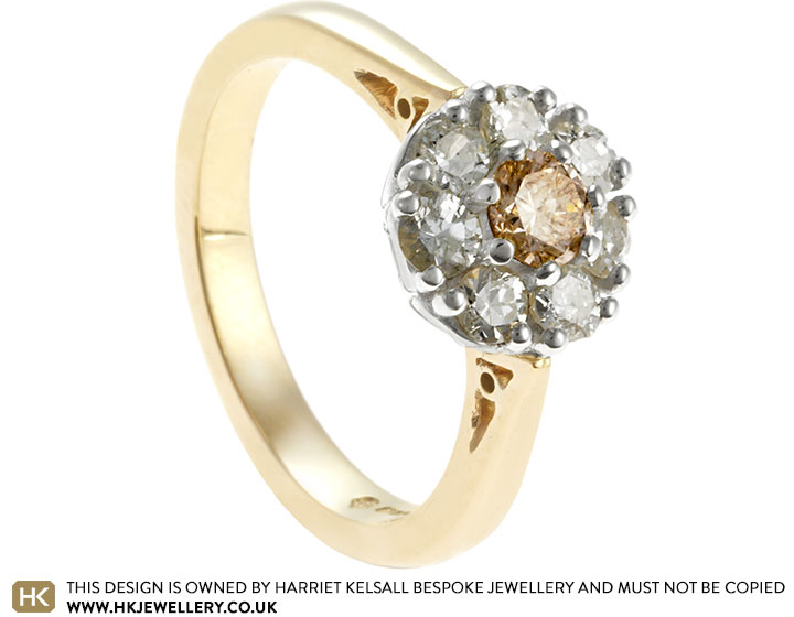 Annie's Heirloom Yellow and White Gold Floral Inspired Diamond Engagement Ring