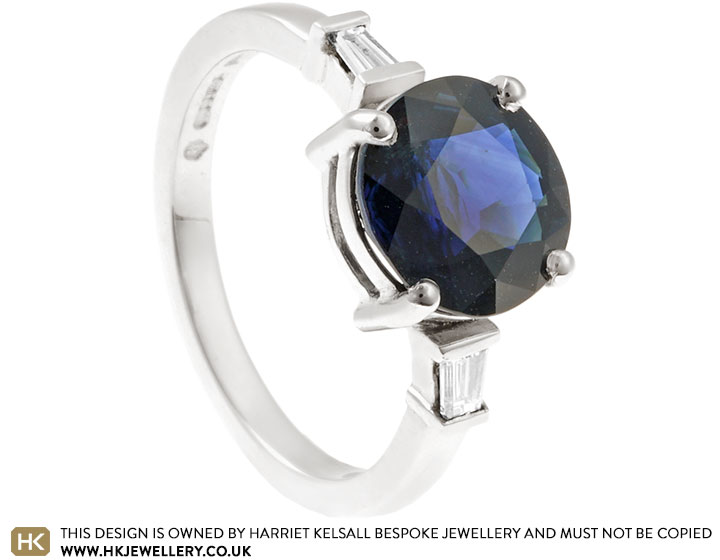 Helena's Sapphire and Tapered Baguette Cut Diamond Ring