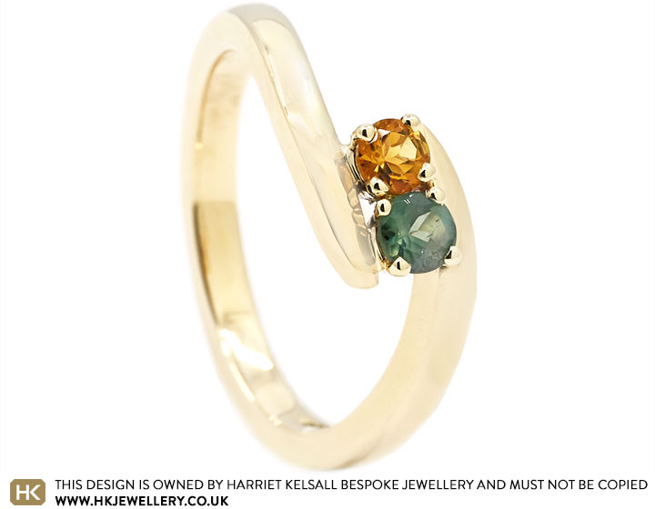 Jo's birthstone set Toi et Moi alexandrite and citrine eternity ring