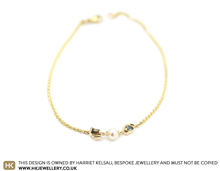 Ashley's Bespoke 9ct Yellow Gold Pearl and Sapphire Bracelet