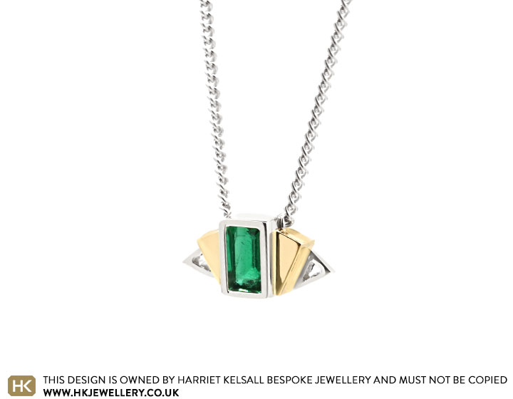 Allie's Bespoke Art Deco inspired Mixed Gold Emerald Pendant