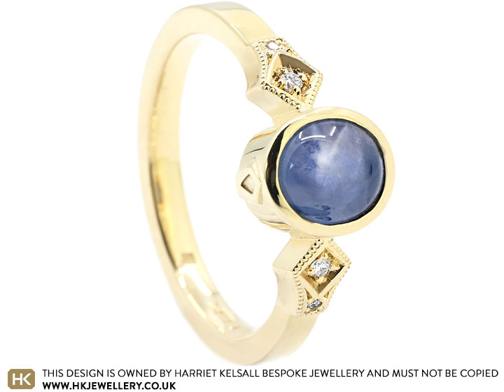 Medieval Inspired Fairtrade 9ct Yellow Gold Star Sapphire Engagement Ring