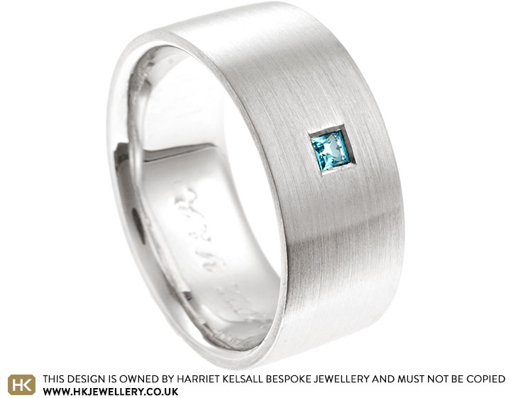 Rene's 9ct White Gold Wedding Band with Blue Topaz