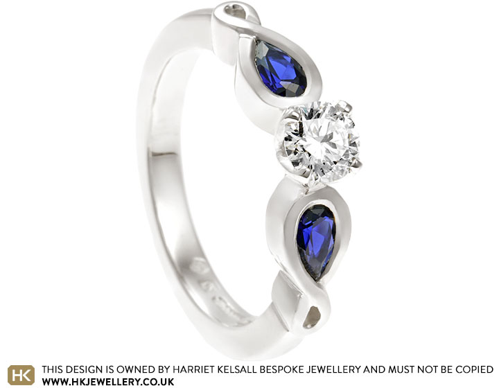 Anne-Marie's Fairtrade 9ct White Gold Laboratory Grown Diamond and Synthetic Sapphire Trilogy Engagement Ring