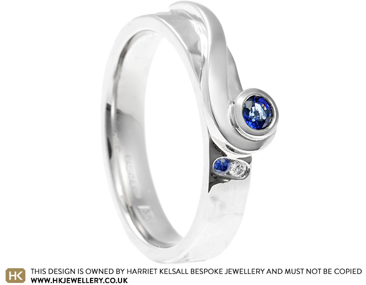 Tiggy's Platinum Swirl Sapphire and Diamond Engagement Ring