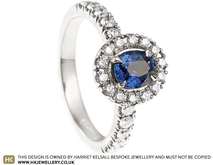 James' 18ct White Gold, Sapphire and Diamond Halo Engagement Ring