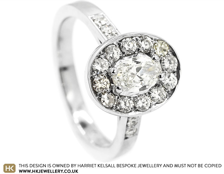 Louise's Platinum Halo Oval Diamond and Inherited Diamonds Engagement Ring