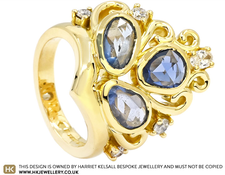 Gabriela's Tiara Inspired Yellow Gold Diamond and Sapphire Engagement Ring