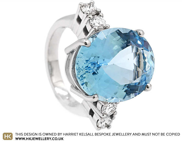 Honey's Aquamarine and Diamond Platinum Dress Ring