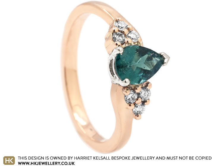 Angela's Ivy Inspired Gold Teal Tourmaline Engagement Ring