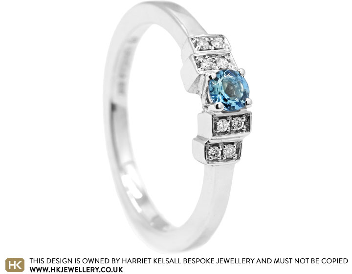 Ellie's White Gold, Aquamarine and Diamond Art Deco Engagement ring