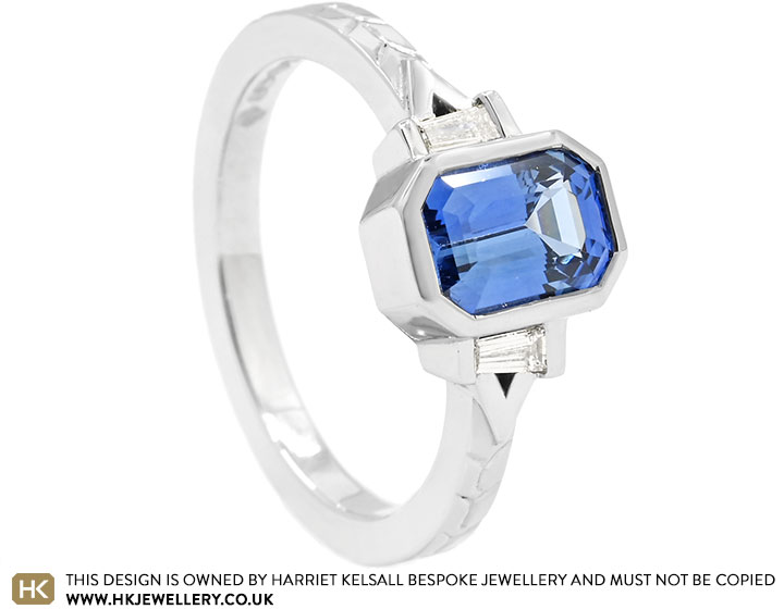 Ulga's Bespoke Platinum Sapphire Art Deco Inspired Engagement Ring