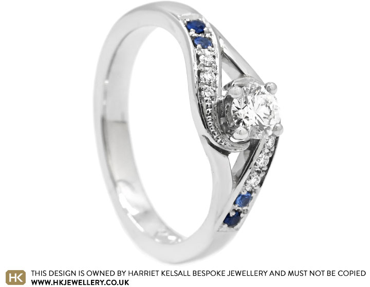 Zaynab's Diamond and Sapphire Platinum Twist Engagement Ring