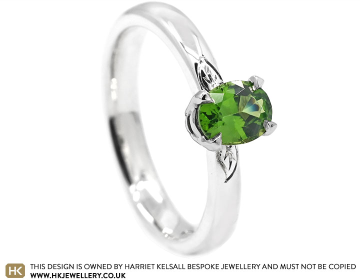 A Bespoke Sterling Silver and Platinum Tourmaline Nature Inspired Engagement Ring