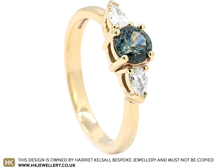 Jess' Trilogy Engagement Ring With Teal Sapphire