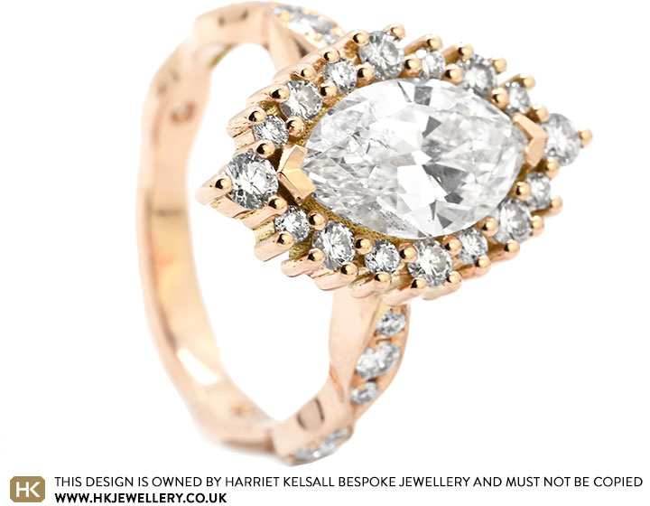 Emily's 9ct Rose Gold Marquise Diamond Halo Engagement Ring