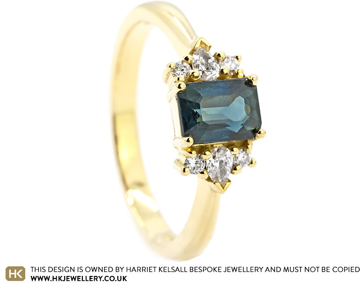 Banu's Teal Sapphire and Diamond Engagement Ring