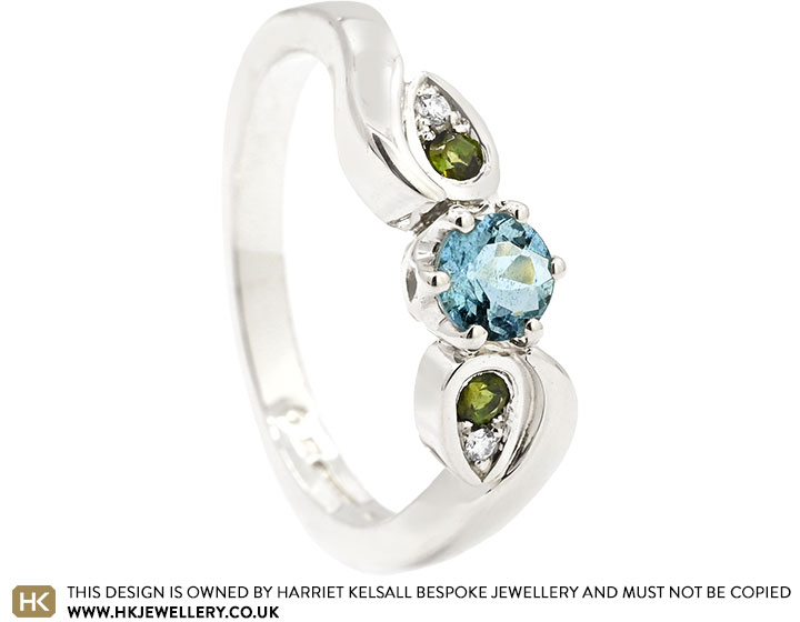 Sally's Organic Inspired Aquamarine and Tourmaline Engagement Ring