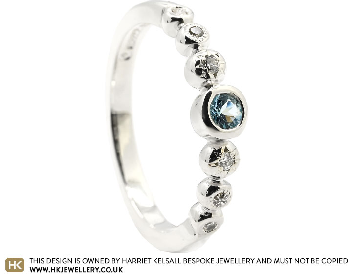 Louise's Bubble Inspired Sterling Silver Aquamarine and Diamond Ring