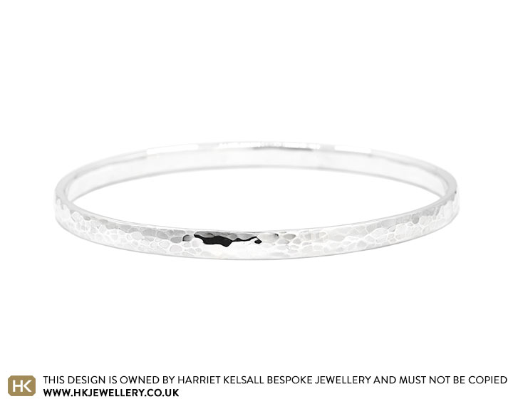 Handmade Sterling Silver Oval Bangle with Hammered Finish