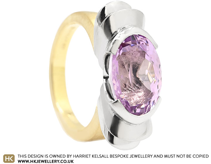 Caroline's 18ct White and Yellow Gold Kunzite Art Deco Inspired Ring