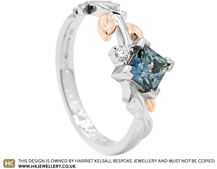 Michaela's Floral Engagement Ring with Teal Sapphire