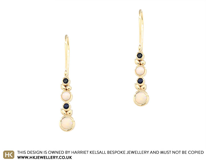 Delith's Opal and Sapphire Botanical Inspired Drop Earrings