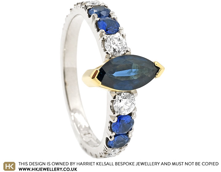 Gerla's 9ct Yellow and White Gold Marquise Sapphire and Diamond Ring