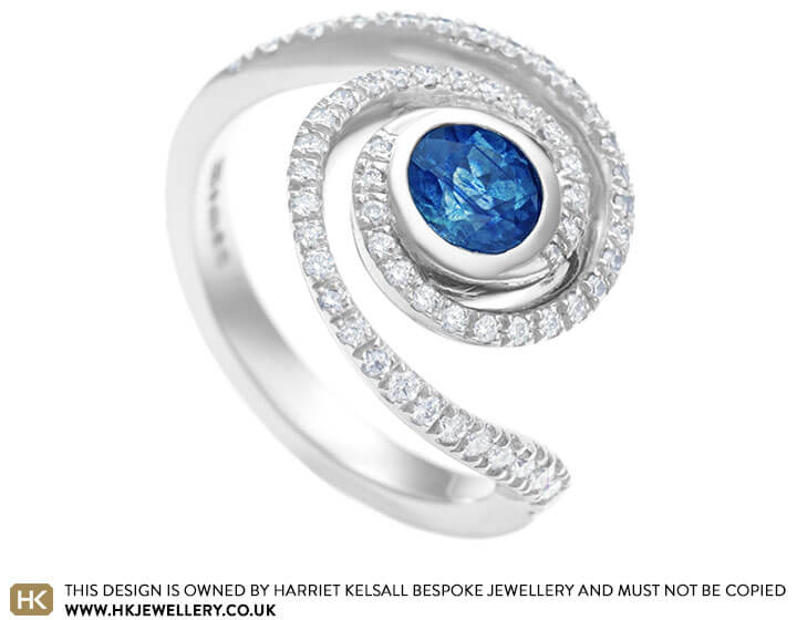 Milky Way Inspired Spiral Diamond and Sapphire Platinum Statement Ring