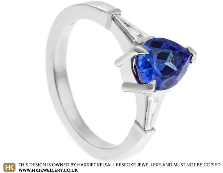 Art Deco 1.87ct pear cut Tanzanite, Diamond and Recycled Platinum Engagement Ring