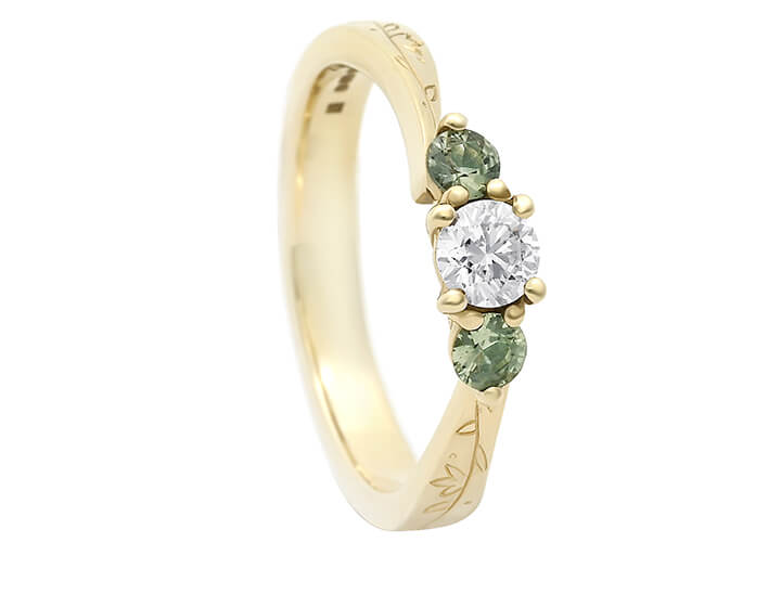 Spring Floral Inspired Diamond and Green Sapphire Trilogy