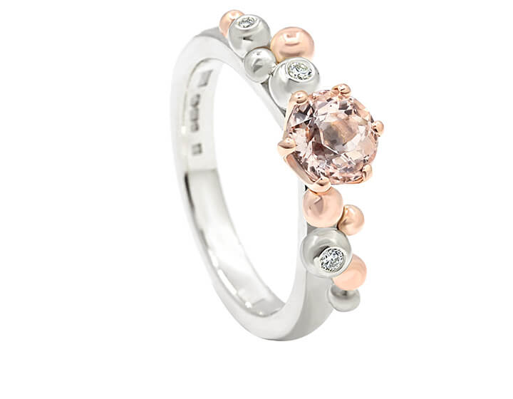 Pretty Pink Morganite In a Contemporary Design with Rose and White Gold Bubbles