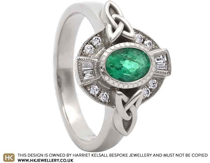 25732 art deco inspired white gold diamond and emerald engagement ring 2