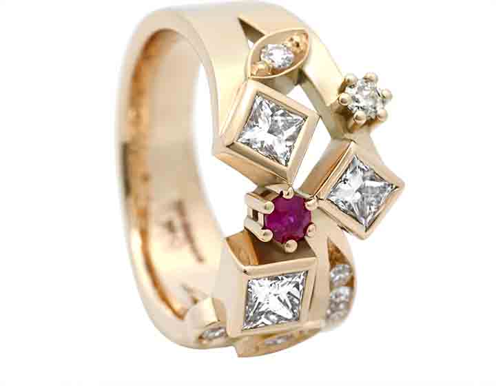 Janet's Ruby Anniversary Contemporary Floral Inspired Ring