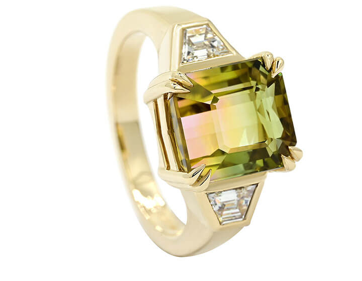 Showstopping 4.73ct Octagonal Watermelon Tourmaline and Diamond Ring